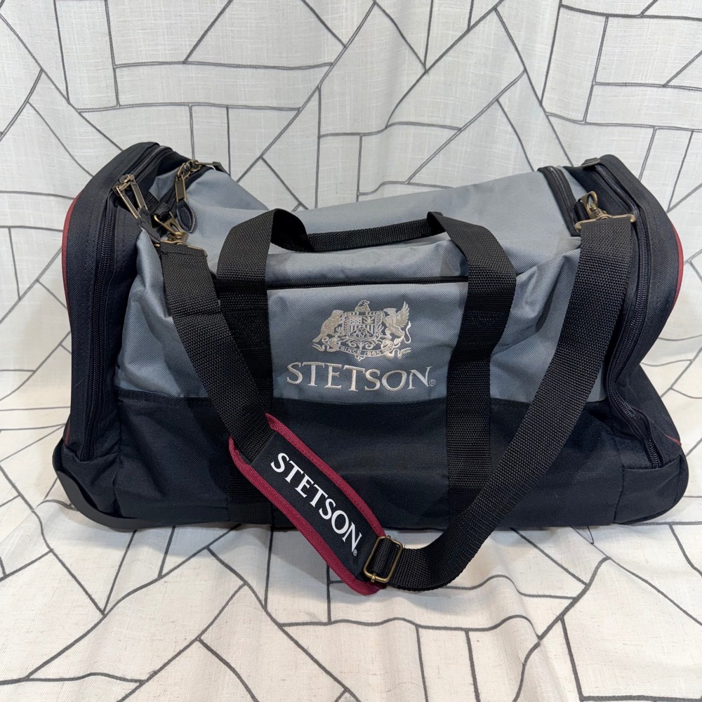 Stetson Rolling‎ Duffel Bag Travel Luggage Black Grey Canvas Telescoping Handle